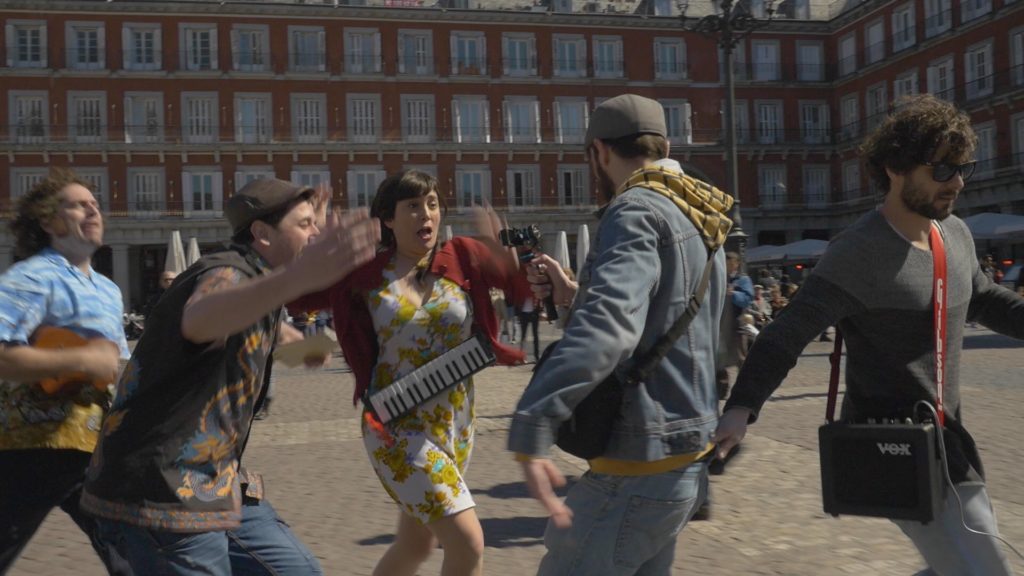 Musicians performing in a public square